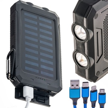 Сонячний потужність банк 15000 маг 2x USB кабель ліхтарик