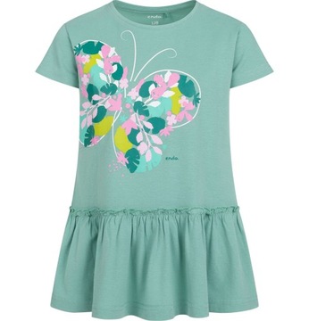 Туника блузка для девочек расклешенный хлопок 122 зеленый с бабочкой Эндо
