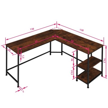 Угловой стол TecTake Wood Industrial dark, деревенский 404231