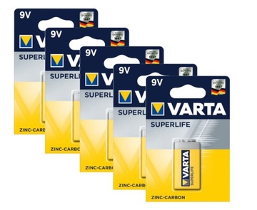 Цинк-углеродные батареи 6F22 VARTA Superlife 5 шт