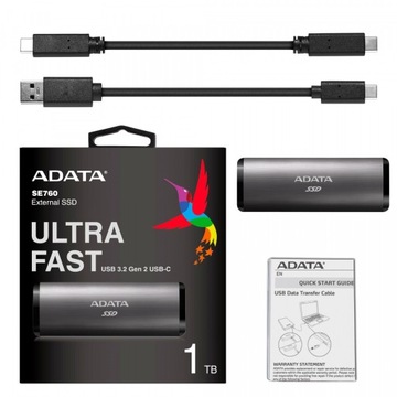 Внешний твердотельный накопитель ADATA SE760 1 ТБ USB3. 2 USB-C Titanium PS5 XBOX