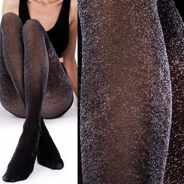 Серебряные итальянские колготки FENOME Lurex с блеском черные lusi rozm.3/4