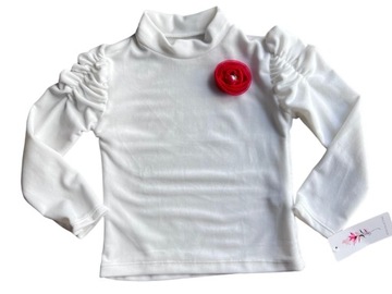 Белая велюровая блузка с оборками и рукавами с брошью 98/104, водолазка