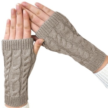 Рукавиці рукавиці коричневі без пальців теплі бежеві короткі