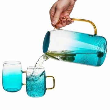 Зеленый стеклянный кувшин 1,5 л для воды +2 стакана