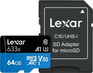 Карта памяти Lexar 64 ГБ micro SDXC 633X U3 A1 V30 + SD адаптер