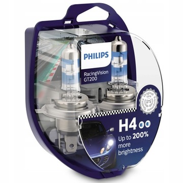 Philips автомобильные лампы H4 12V 60/55W P43t-38 RacingVision GT200 +200%