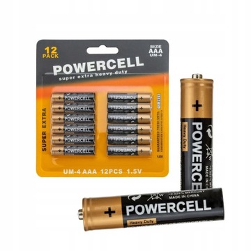 12 шт батареи R3 AAA powercell тонкие палочки