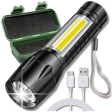 Невеликий потужний тактичний Світлодіодний ліхтарик COB ZOOM T6 USB