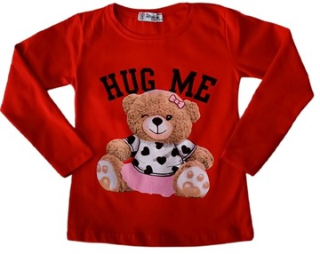 Блузка для дівчинки з ведмедиком 116, на День Святого Валентина сердечка Червоні