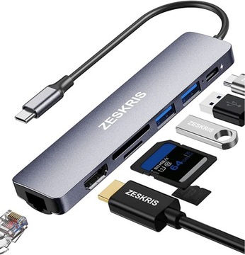 Концентратор 7в1 USB C Ethernet HDMI TF адаптер