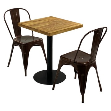 Набор стол Bistro Wood 2 медные стулья Tolix