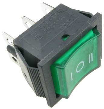 Кулисный переключатель с подсветкой зеленый 16A 6 pin 3 позиции / 4077