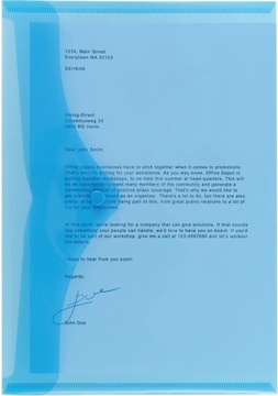 Папка для конвертов A4 с защелкой прозрачная синяя офисная депо