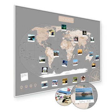 Пробковая карта мира для маркировки путешествий -60x85cm