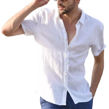 Дышащая повседневная мужская льняная рубашка с коротким рукавом свободная рубашка