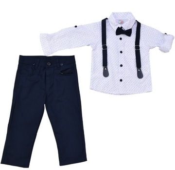 Комплект для мальчика рубашка брюки подтяжки муха-темно-синий 9 лет