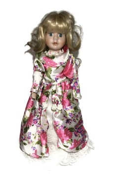 Керамическая кукла блондинка 40см ретро платье