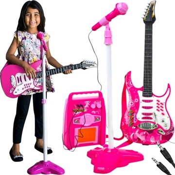 Детская гитара электрический рок микрофон усилитель игра светит набор