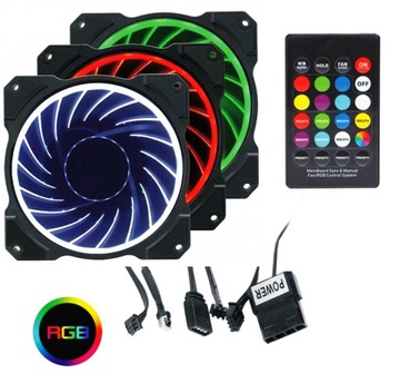 Комплект RGB 3x RGB светодиодный вентилятор + контроллер + пульт дистанционного управления