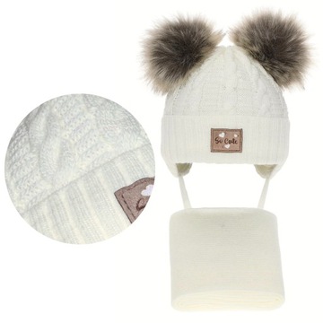 Зимова шапка і шарф 40-42 см теплий зимовий комплект R. 62 / 74 кремовий