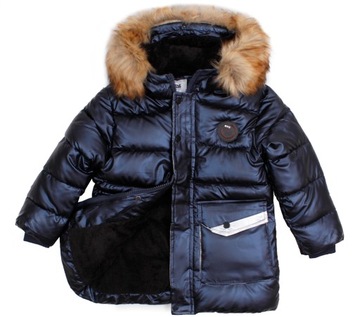 Зимова куртка темно-синя водонепроникна дуже тепла хутряна куртка NYC 7/8 134 140
