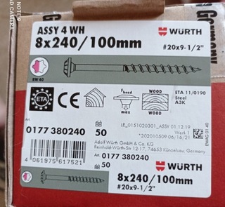 Wurth столярные винты 8x240 / 100 самонарезающие
