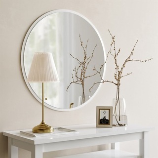 Кругле дзеркало в білому дерев'яному плечі ⌀ 46cm