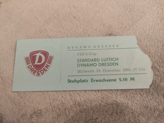 Билет Кубок УЕФА Динамо Дрезден-стандарт Luttich