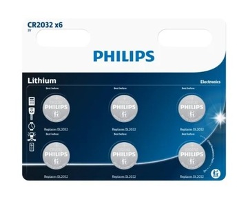 PHILIPS CR2032 3V літієва батарея 6шт блістер