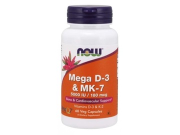 Now Foods Mega D-3 & Mk-7 вітамін D3 5000 МО Капсули 60 шт.