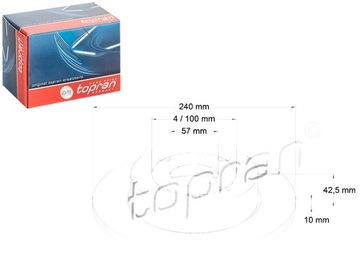 ДИСКИ ТОРМОЗНЫЕ ТОРМОЗНЫЕ 2 ШТУКИ. ЗАДНЯЯ OPEL ASTA G 98- 240MM X 10MM TOPRAN