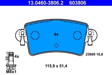 КОЛОДКИ ТОРМОЗНЫЕ OPEL ЗАД MOVANO 1,9-3,0 DTI 98- 13.0460-3806.2