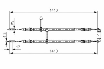 BOSCH ТРОС ТОРМОЗНОЙ РУЧНОГО СЕРЕДИНА ЗАД L/P 1410MM 1410MM SAAB 9-5