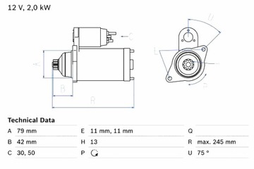 BOSCH СТАРТЕР 12V AUDI Q3 SKODA SUPERB VW PASSAT GOLF 2.0 TDI