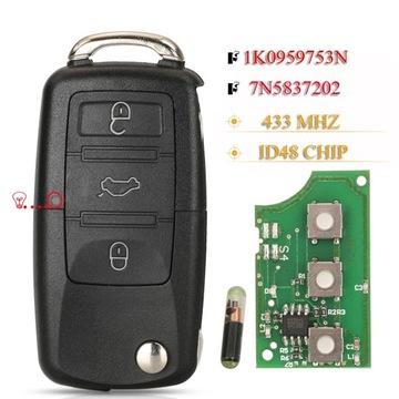 SMART CAR KEY FOB 433MHZ ID48 1K0959753N 7N5837202 FOR VW PASSAT SKO~26348