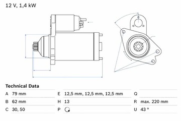 BOSCH СТАРТЕР BOSCH 0986026140 SKODA CITIGO FABIA OCTAVIA VW UP