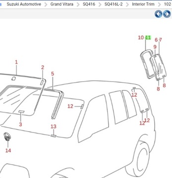 УПЛОТНИТЕЛЬ СТЕКЛА ЗАД БОК ЛЕВЫЙ GRAND VITARA OE