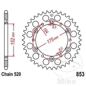 ЗУБЧАТКА ЗАДНЯЯ СТАЛЬНОЙ JT R853-40, 40Z, РАЗМЕР 520