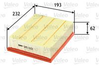 VALEO ФИЛЬТР ВОЗДУХА RENAULT CLIO II 98-/LAGUNA I 95-/II 01-