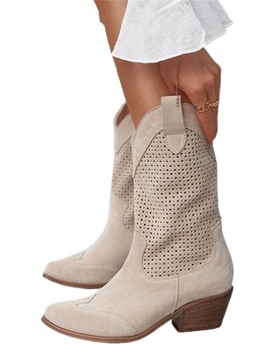 Spring suede openwork ankle boots on a high heel