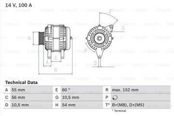 ГЕНЕРАТОР (14V, 100A) ПОДХОДИТ DO: OPEL ASTRA G, ASTRA G КЛАСИЧЕСКИЙ, ASTRA