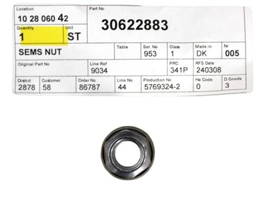 VOLVO ОРИГИНАЛ ГАЙКА АМОРТИЗАТОРА M12X15,3 OE 30622883