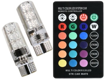 2X W5W LED (СВЕТОДИОД ) RGB ЛАМПОЧКИ KOLOROWE + ПУЛЬТ 5 TRYBÓW