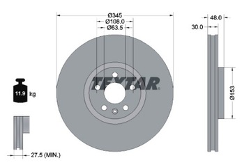 TEXTAR ДИСКИ ТОРМОЗНЫЕ ТОРМОЗНЫЕ 2 ШТУКИ. ПЕРЕД VOLVO S60 III S90 II V60 II V90