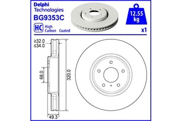 DELPHI ДИСКИ ТОРМОЗНЫЕ ТОРМОЗНЫЕ 2 ШТУКИ. INFINITI EX FX G M QX50