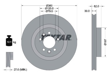 TEXTAR ДИСКИ ТОРМОЗНЫЕ ТОРМОЗНЫЕ 2 ШТУКИ. ПЕРЕД LAND ROVER DISCOVERY V RANGE