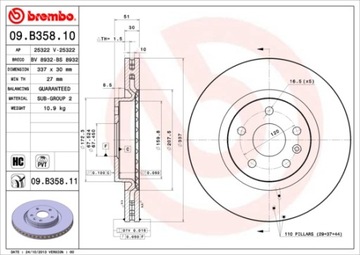 ДИСКИ ТОРМОЗНЫЕ ТОРМОЗНЫЕ ПЕРЕД BREMBO 09.B358.11 09B35811