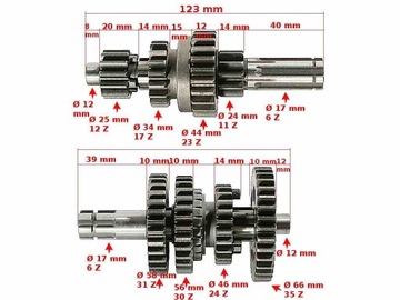 ВАЛ КОРОБКИ ПЕРЕДАЧ ATV 110 CC 3+R КОМПЛЕКТ TZPASUJE DO KAYO 150CC