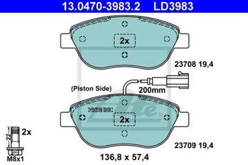 ATE 13.0470-3983.2 КОЛОДКИ КЕРАМІЧНІ ПЕРЕД FIAT BRAVO/STILO 01-14